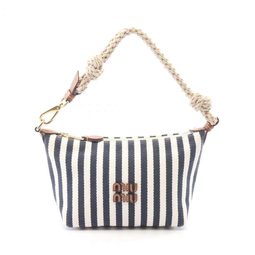 Miu Miu Miu CANNETTE’ RIGHE Striped Handbag, Canvas and Leather, Women's, Whi...